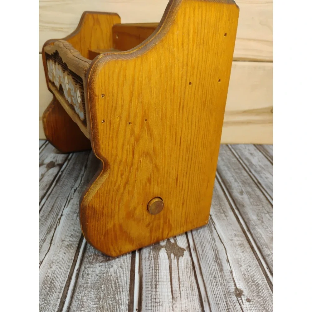 Wooden Wall Mount Shelf Paper Towel Holder Kitchen Folk Cottage Country Vtg
